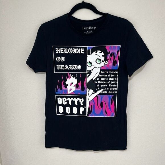 Betty Boop Mens Black Heroine of Heroes Crew Neck 100% Cotton T-Shirt Size Small - Picture 1 of 5